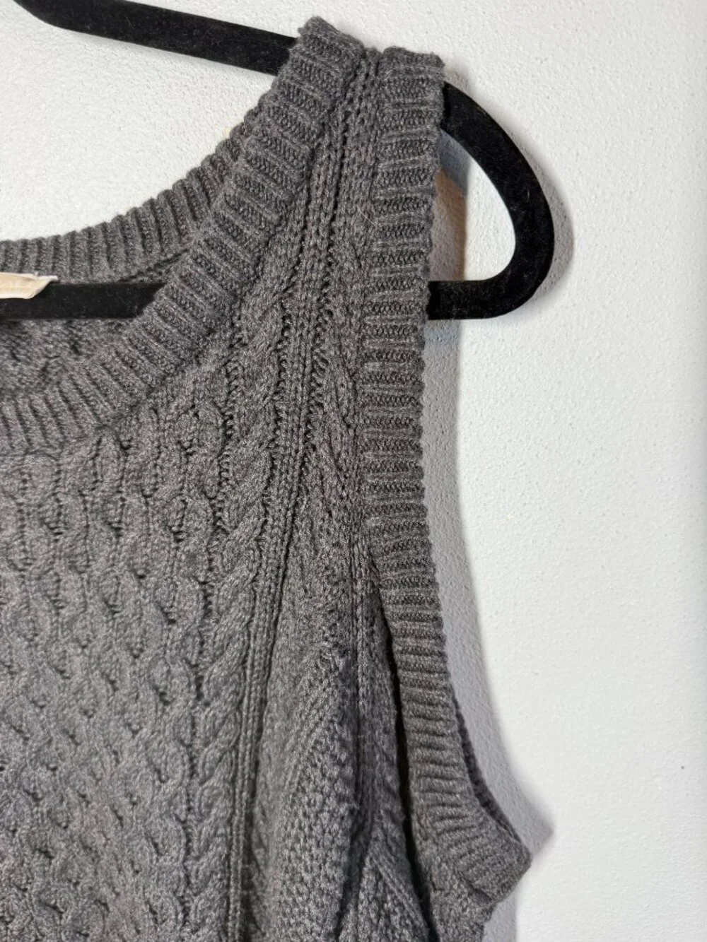 Michael Kors Womens Large Cable Knit‎ Sweater Open Shoulder Gray Cozy Cabincore